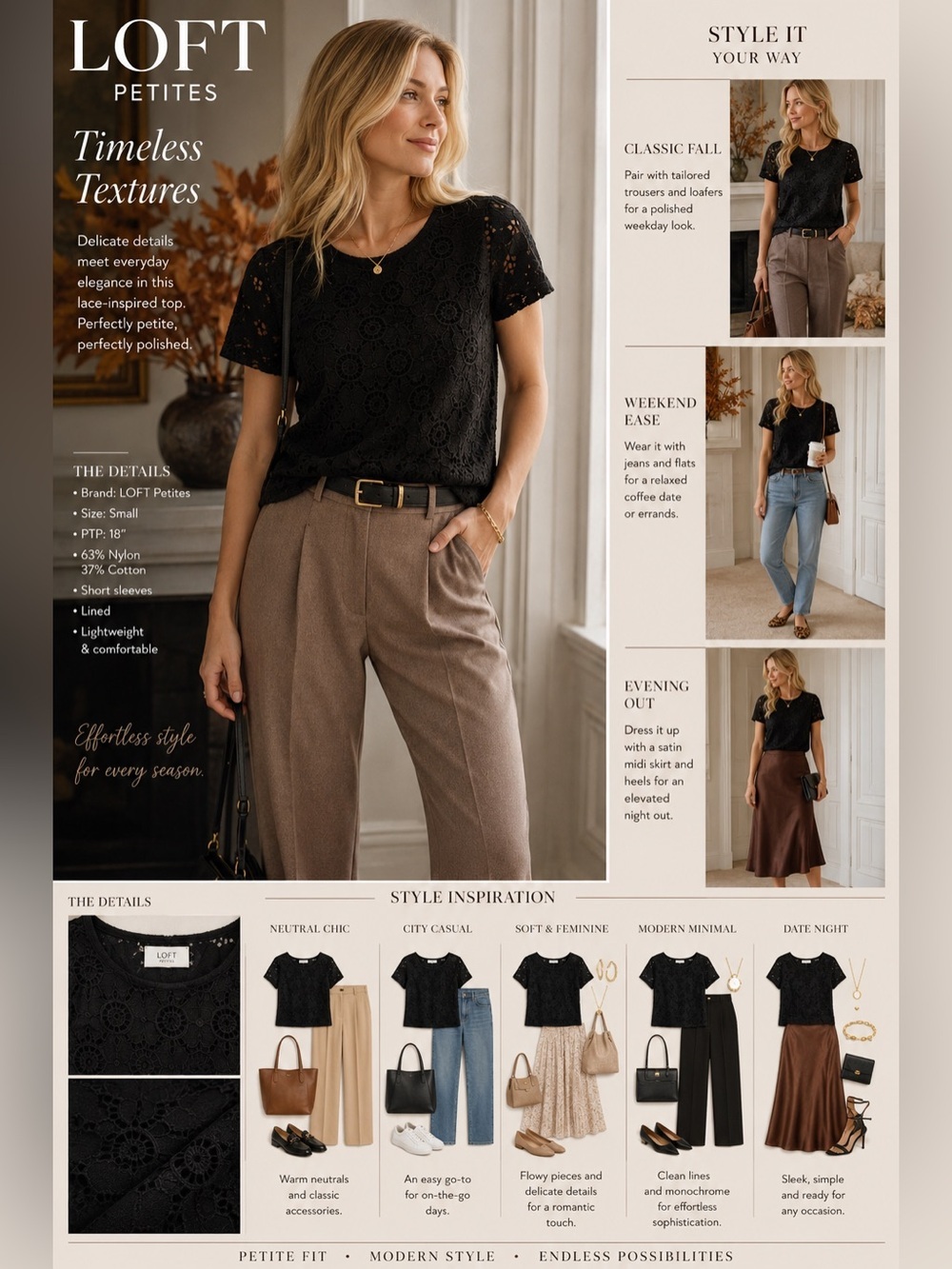 LOFT Black Lace Short-Sleeve Eyelet Top - Picture 3 of 7